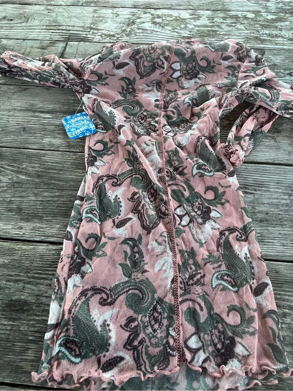 FREE PEOPLE floral Paisley Long Sleeve Top in Dusty Rose NWT XS, stretchy sheer
